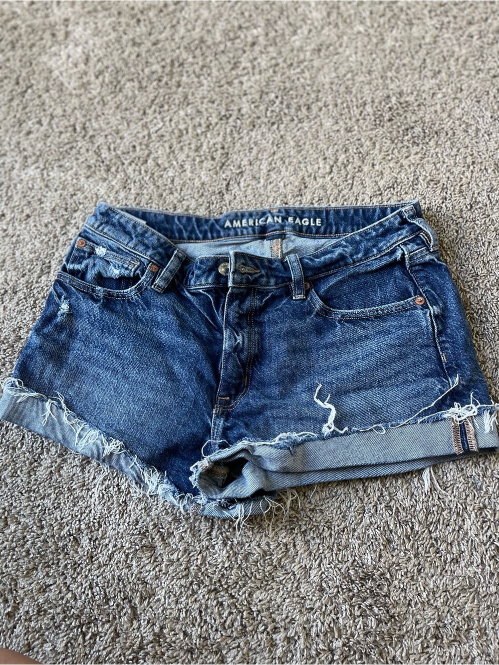 American Eagle Outfitters Dark Blue Distressed Denim Cutoff Shorts